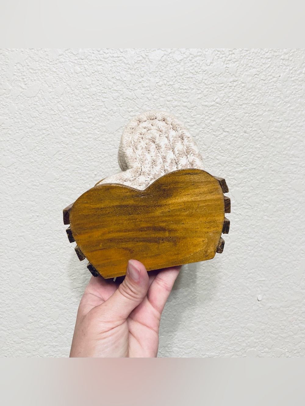 Vintage Braided Heart Coasters Set Tan White Fabric Wooden Box Cottagecore
